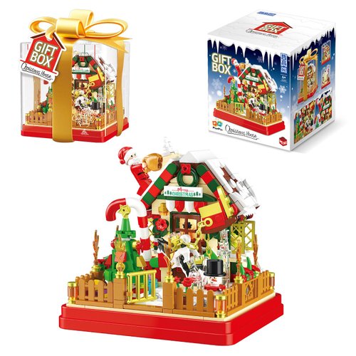 BrickBounty 654 Pcs Christmas Snow-Room Building Block Set with LED Lights and Transparent Display Box, Christmas-Toys Christmas-Sock-Filling for Kids & Adults