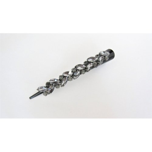 Generic Black alligator hair claw clip with clusters of gray crystals