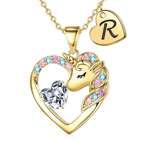 IEFIRCH Unicorns Gifts for Girls, 14K Gold Necklace | Unicorn Initial R Necklaces for Girls | Unicorns Gifts for Girls | Birthday Gifts for Girls Teen Girls Gifts | Unicorn R Necklace Easter Gifts