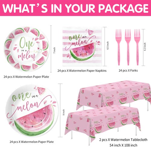 APOWBLS One In A Melon Party Decorations Tableware, Watermelon Party Supplies For 1st Birthday, Plate, Napkin, Tablecloth, Fork, Watermelon First Birthday Plates & Napkins Party Decorations | Serve 24