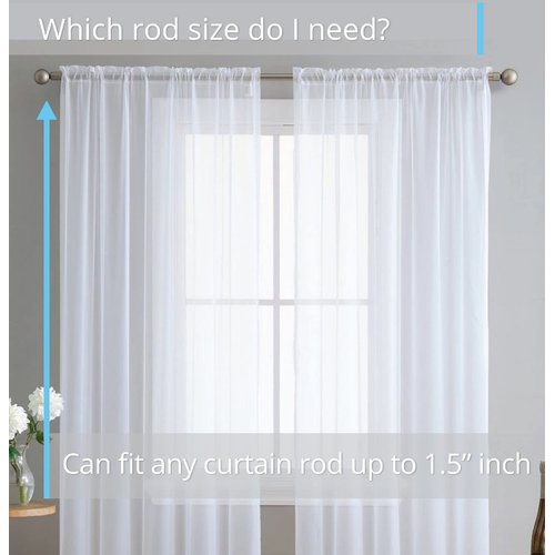 HLC.ME White Sheer Curtains 108 Inches Long - Voile Extra Long Window Treatment Rod Pocket Curtain Panels for Bedroom and Living Room (54 x 108 inches Long, Set of 2)