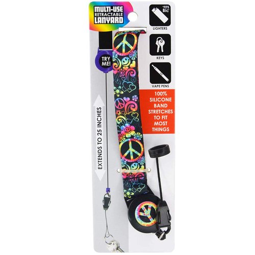 Multi-Use Retractable Printed Lanyard with Silicone Band for Keys, Lighters, More - Peace