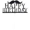 Flairs New York Happy Birthday Decorations Banner Cake Toppers Party Props (Pack of 1 Cake Topper, Black Mustache Happy Birthday)