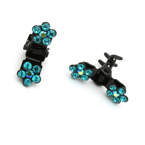 Small Decorative Hair Jaw Clips Mini Petals Rhinestone Crystal Hair Claw Clips, Set of 5, Teal