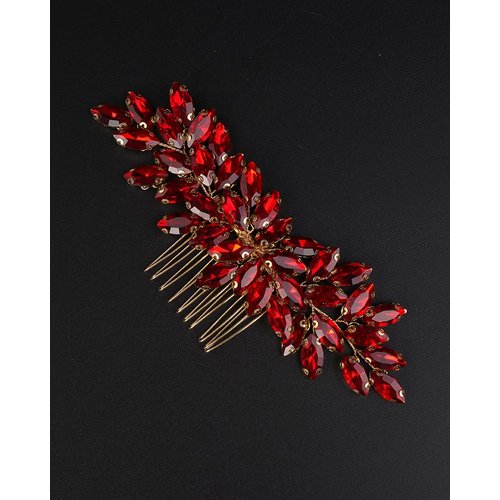 Rumtock Ruby Red Rhinestones Gold Hair Comb for Wedding Brides Women Girls Side Headpiece Hair Styling Jewelry (Red)
