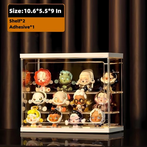 Stackable Acrylic Display Case with Shelves—Collectibles Organizer for Popmart, Blind Box, Lego, Mini Figurines and Dolls Clear and Shelf Design for Versatile Display Options (10.6x5.5x9)