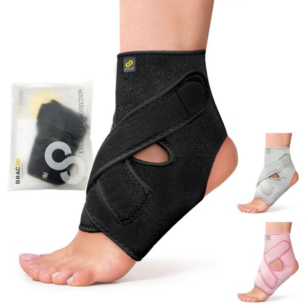 Bracoo Ankle Support Brace For Men & Women, Adjustable Compression Sleeve Strap Wrap, Sprain, Arthritis, Pain Relief, Sports Injuries and Recovery, Breathable Neoprene Brace, FS10