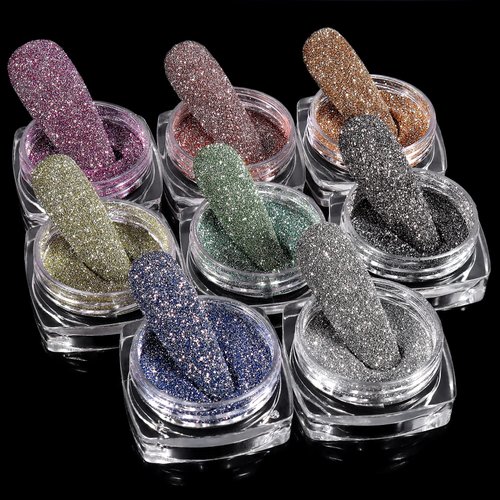 Laza 8 Colors Korea Diamond Nail Powder Sparkling Crystal Glitter Holographic Nail Dust Laser Sil...