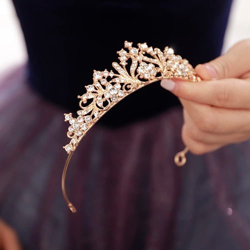 JWICOS Tiaras for Women Girls Birthday Crown Rhinestone Tiara Princess Crown for Women Bridal Wedding Prom Birthday Party Halloween Costumes Hair Accessories for Women Girls (Gold)