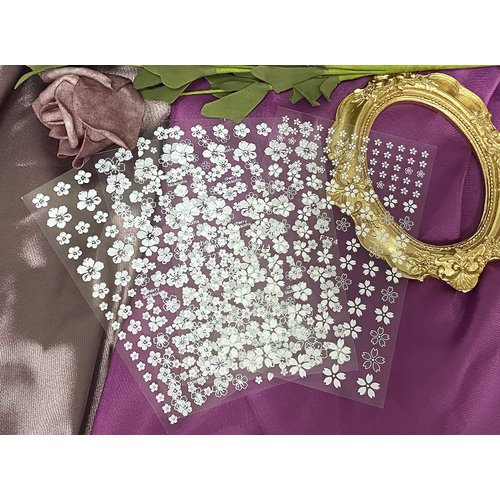 Flower Nail Art Stickers Decals 4 Sheets White Cherry Blossoms Nail Art Supplies 3D Self-Adhesive Nail Decorations Accessories DIY Acrylic Nail Art Applique (white)