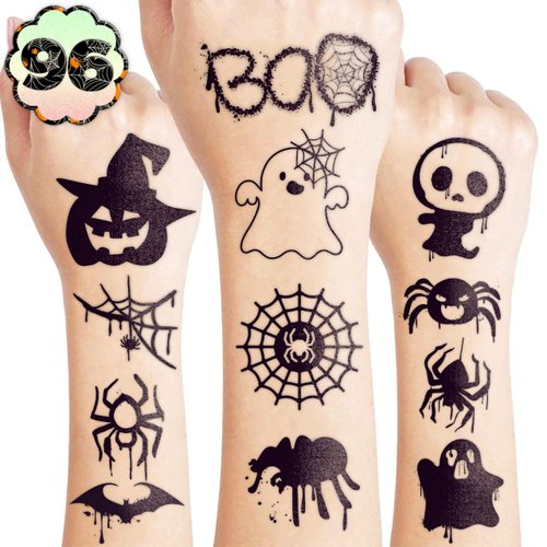 Halloween Temporary Tattoos Stickers for Kids Funny Halloween Themed 96PCS Birthday Party Supplies Favors Funny Cool Super Cute Fake Tattoos Party Decorations Boys Girls School Rewards Gifts (Spider)