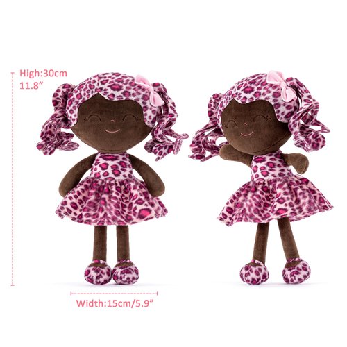 Gloveleya Doll Baby Dolls Soft Doll Baby Girl Gifts Curly Hair Brown Rose Red Leopard Dress Spring Girl 12inches