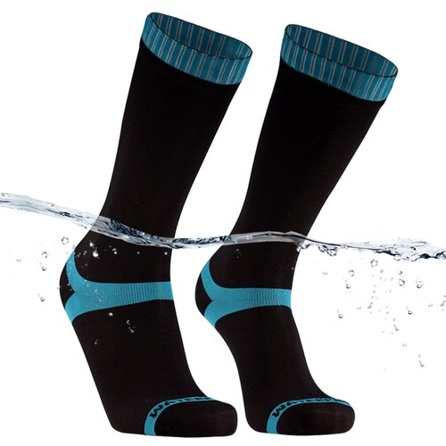DexShell Waterproof Socks Coolmax Cushioning Inner Hiking Trekking For Men and Women, Coolvent Aqua Blue Stripe, Mid Calf Unisex Medium