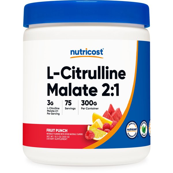 Nutricost L-Citrulline Malate 2:1 (300g) Fruit Punch - Workout Support, Muscle Performance, Nitric Oxide Booster - Fitness Supplement Powder, 75 Servings