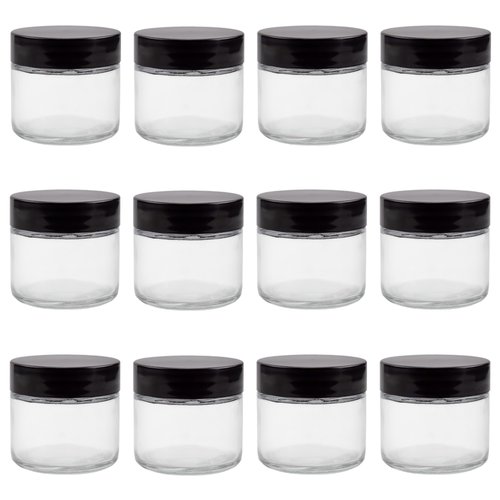 Cornucopia 2oz Straight Sided Clear Glass Jars (12 pack), Airtight Cosmetic Jars for Creams, Balms & Aromatherapy