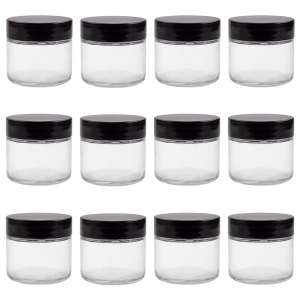 Cornucopia 2oz Straight Sided Clear Glass Jars (12 pack), Airtight Cosmetic Jars for Creams, Balms & Aromatherapy