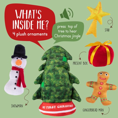 Singing Christmas Tree Plush Set | Includes 4 Soft Plush Ornaments with Plush Christmas Tree Shaped Carrier | Toy Christmas Tree | Singing Christmas Toys | Great Gift for Babies and Toddlers