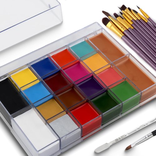SOVONCARE Oil Based Face Painting Kit Professional for Kids，20 Colors Facepaint Halloween Makeup Professional Face Painting Kit with 12 Brushes for Kids Cosplay SFX Party Special Effects Makeup