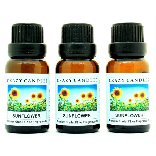 Crazy Candles Sunflower 3 Bottles 1/2 FL Oz Each (15ml) Premium Grade Scented Fragrance Oil
