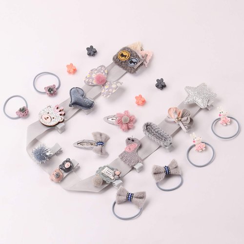 Starneey 24Pcs Baby Elastic Hair Ties and Girls Hair Clips Hair Accessories Set Gift Set Hair Bow Cute Party Bowknot Hairpin for Little Girls Baby Toddler Kids-Gray