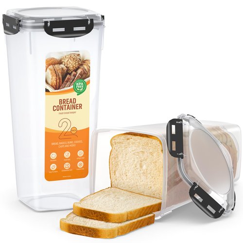 TIME4DEALS Bread Box Pack of 2 Bread Container - Fresh Bread Storage Container Plastic Bread Keeper with Airtight Lid, Sandwich Bread Dispenser Loaf Storage Saver for Kitchen Home, BPA Free, 5 Liter