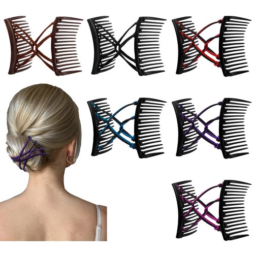 Stretchy Magic Hair Comb Clips for Women Chanaco 6Pcs Accessories Elastic Double Hair Comb for Thick Hair Non Slip Decorative Bandette Hair Decorations Adjustive Fashion Vintage Hairstyle for Girls