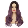 Kaneles Ombre Purple Long Wavy Wig with Dark Roots Ombre Purple Curly Hair Middle Part Synthetic Cosplay Halloween Costume Wig (Black and Purple)