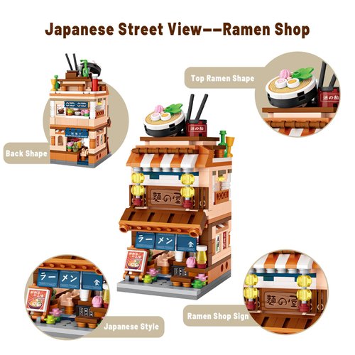 ELAICREE Japanese Street View Shop Bricks, Mini DIY Building Blocks Model MOC Construction Toy (Ramen Shop)
