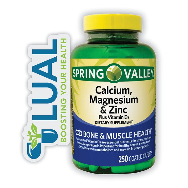 Calcium, Magnesium, Zinc & Vitamin D3 | Calcio Magnesio y Zinc con Vitamina d3 | Includes Luall A to Zinc Guide + Spring Valley Vitamins Magnesium zinc Vitamin d (D3) Dietary Supplement, 250 Count