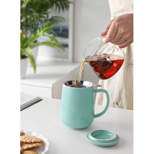 Sweese 20 OZ Porcelain Tea Mug with Infuser and Lid, Loose Leaf Tea Cup, Gifts for Tea Lover - Mint Green