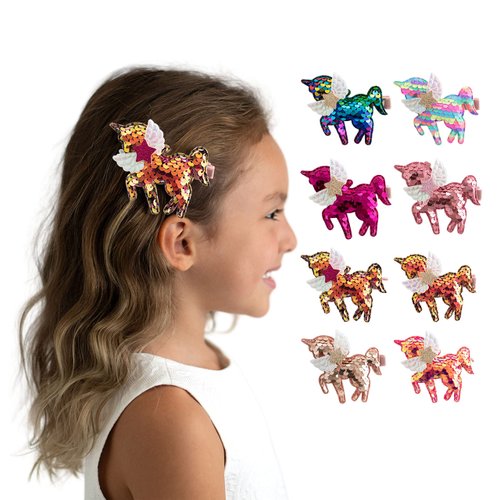 Summer Crystal 8Pcs Sequins Unicorn Hair Clips For Girls - Stylish Hair Accessory for Birthdays, Daily Wear, Holidays, and Parties (8Pcs Sequins)