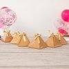 Restaurantware Pastry Tek 3 x 3 x3 Inch Pyramid Favor Boxes 100 Pyramid Triangle Gift Boxes - Satin Ribbon Disposable Brown Paper Triangle Candy Boxes For Weddings Or Parties