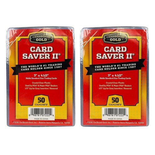 Cardboard Gold Card Saver 2 - Semi-Rigid Trading Card Holder for Baseball Cards, Sports & Trading Cards Storage, 3x4 Inch Protective Sleeves - 2 Packs of 50