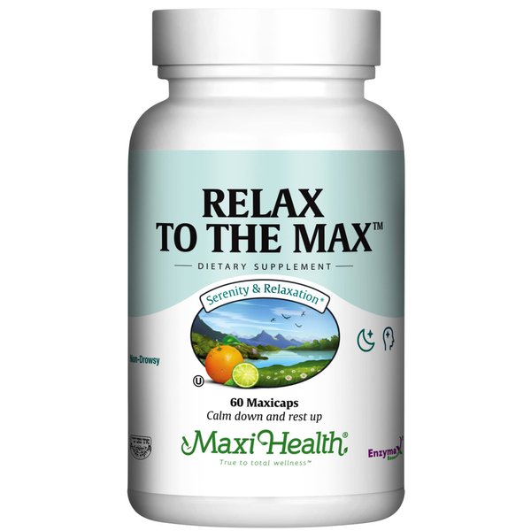 Maxi Health - Relax to The Max Stress Relief Formula (60 Count) Capsules with Vitamin C, Calcium, L-Theanine, L-Taurine & Amino Acids - All Natural Calming & Relaxation Supplements
