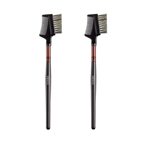 KOOBA Makeup Eyebrow Brush & Eyelash Comb 2 Pcs, Portable Eye Powder Foundation Brush, Beauty Cosmetic Tool for Professional and Travel, Pack of 2