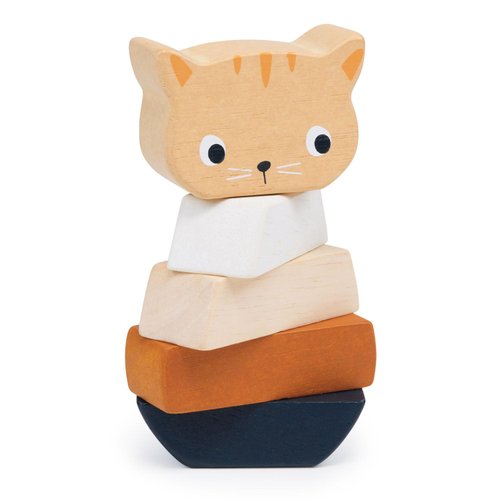 Mentari Toys - Stacking Kitten - 5pcs Wooden Animal Stacker Toddler Toy - Natural Wood Stacking Blocks - Boost Fine Motor Skills - Toddler Educational Toy - Age 12m+