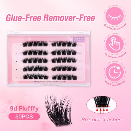 FindLove Self Adhesive Eyelashes No Glue Needed False Lashes Natural Look Lash Extensions Reuseable Self Adhesive Lashes Waterproof Wispy Fluffy Lashes with Tweezer