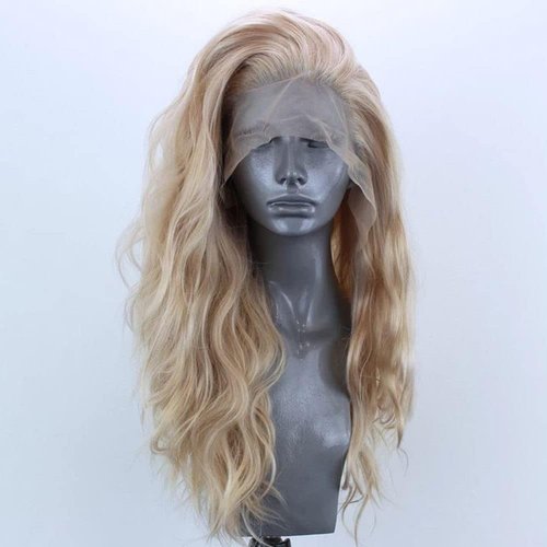 SeraphicWig Linen Lace Front Wig for Women Long Curly Synthetic Wigs Blonde Heat Resistant Fiber Hair 24 inches