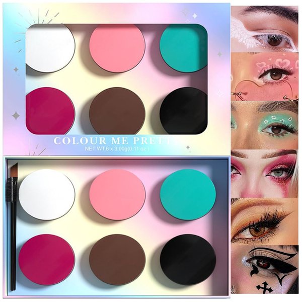 evpct 6Pcs White Pink Cyan green Rose red Brown Black Gel Eyeliner Waterproof Smudge Proof Eyebrow Cream Pomade Set with Brushes Last All Day,Work Great with Eyebrow Eyeliner Face Body Paint Stick 01