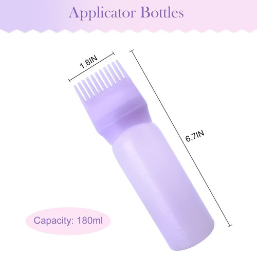 Cosywell Root Comb Applicator Bottle 6 Ounce 2 Pack Hair Dye Applicator Brush Applicator Bottle for Hair Root Comb Color Applicator Bottle with Graduated Scale (Purple)