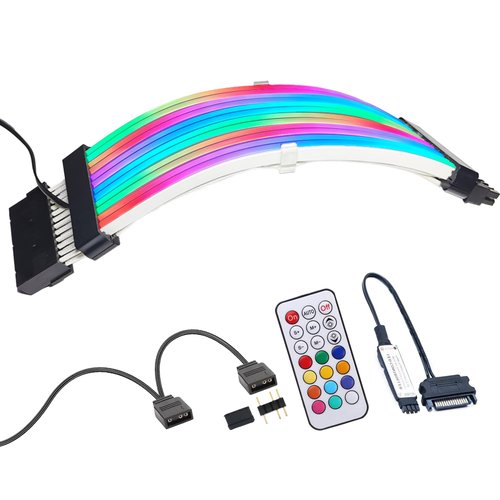 airgoo Addressable RGB Power Extension Cable Kit, 24 Pin ATX Cable with LED Diffused Soft Silicone Tube, 120 LEDs in Daisy Chain, Come with Controller