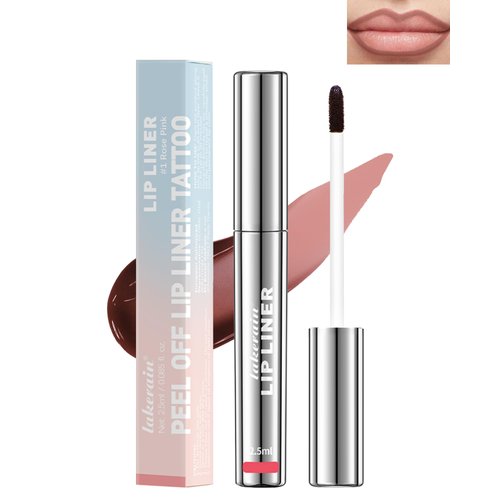 Peel Off Lip Liner Stain, Long Lasting Waterproof Lip Liner Tattoo Stain, Transfer-Proof, High Pigmented Color Lip Tint Stain with Matte Finish, All-Day Stay Lipliner Makeup for Women, Nude Pink
