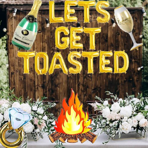 Letromp Camp Bachelorette Party Decorations Gold Let's Get Toasted Balloons Happy Camper/Weekend In The Woods/Lake Hiking/Mountain/Camping Themed Engagement Bridal Shower Party Supplies Decorations