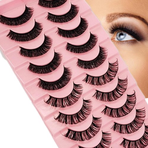 Russian Strip Lashes 10 Pairs 60D-Curl False Eyelashes, Fluffy Eyelashes Wispy - Volume Fake Lashes Natural Eyelashes, Handmade Russian Lashes Eyelash Extensions, Lightweight and Soft Eyelashes