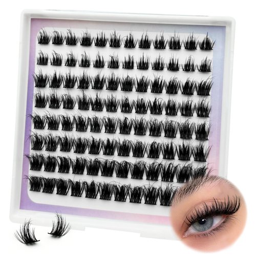 Fluffy Lash Clusters DIY Lash Extensions 96 Pcs Cluster Eyelash Extensions Natural D Curl Individual Lashes Cluster 10-16mm Thin Band & Soft Eyelash Clusters by FOINEMYED