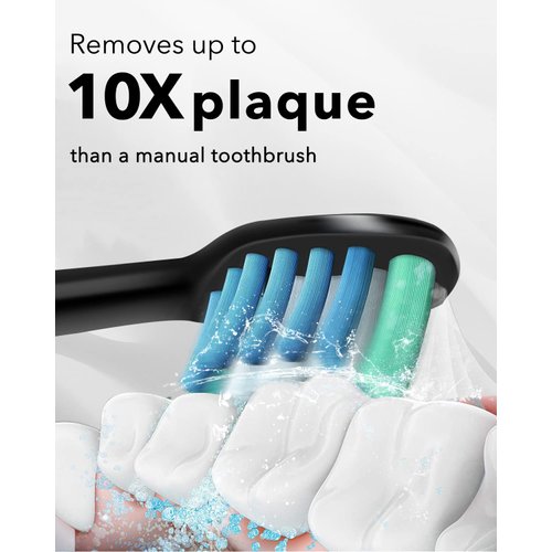 MySmile Electric Toothbrush for Adults, Rechargeable Sonic Electronic Toothbrush with 6 Brush Heads and Travel Case, 2 Mins 5 Modes Smart Timer, 48000VPM (Black)