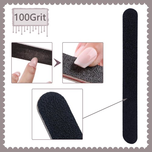 3 Pack Nail File, 100/180 Grit Professional Emery Boards Nail File Pack, Reusable Nail File for Acrylic Nails and Natural Nails, Black