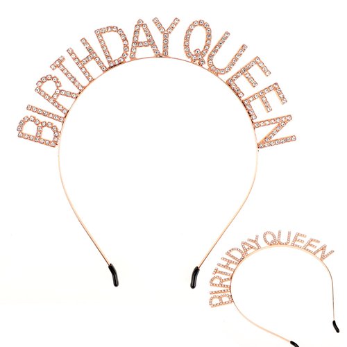 Women's Queen Tiaras and Crowns Headbands Birthday Crown Gold Birthday Headband for Women Birthday Tiara Headpiece with Rhinestones Happy Birthday Tiara for Happy Birthday Party Decorations Favors