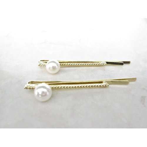 Set of 2 gold and pearl bobby pins