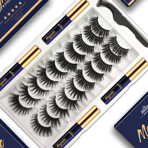 Menaka Magnetic Eyelashes Natural Look - Magnetic Lashes with Eyeliner Kit 4 Tube Strong Magnetic Eye Liner. 3D Reusable Magnet Lashes with Applicator,Easy to Apply. 10 Pairs
